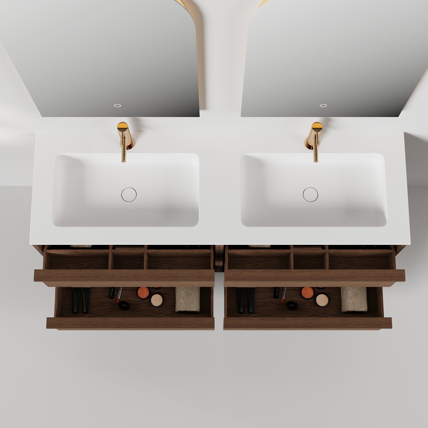 Nordic frame 150 mørk eik m/dobbel servant & 2 speil