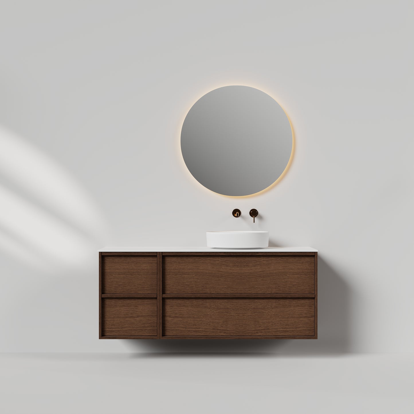 Nordic Frame 150 mørk eik høyre m/hvit matt benkeplate + bolleservant og speil