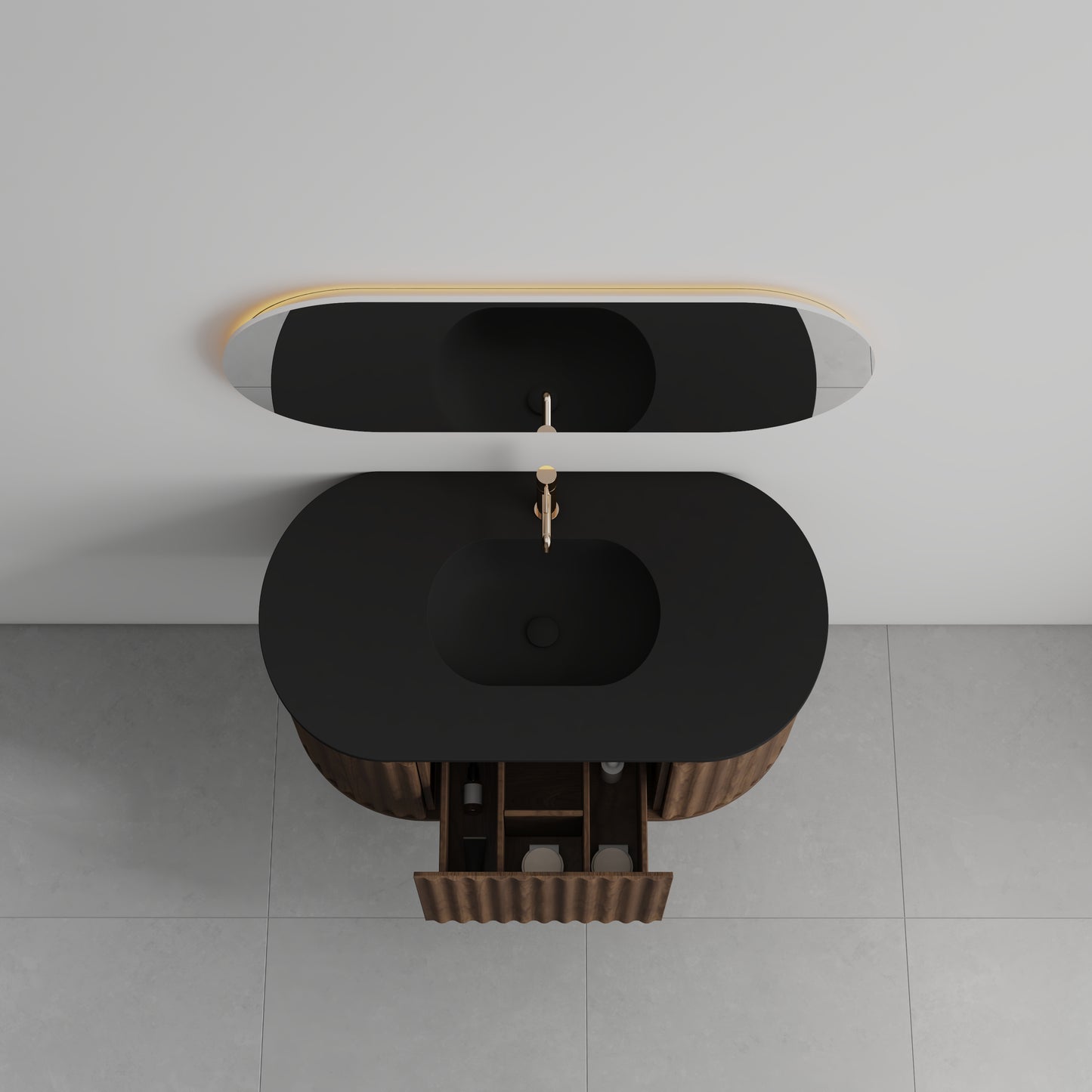 Nordic shape 100 valnøtt med sort matt servant og ledspeil