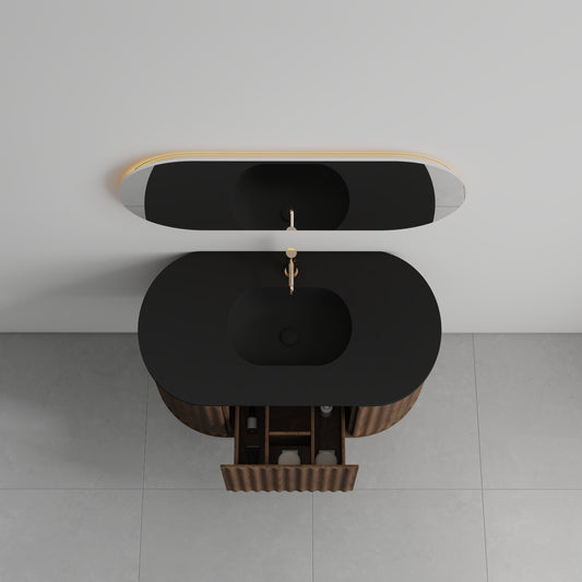 Nordic shape 100 valnøtt med sort matt servant og ledspeil
