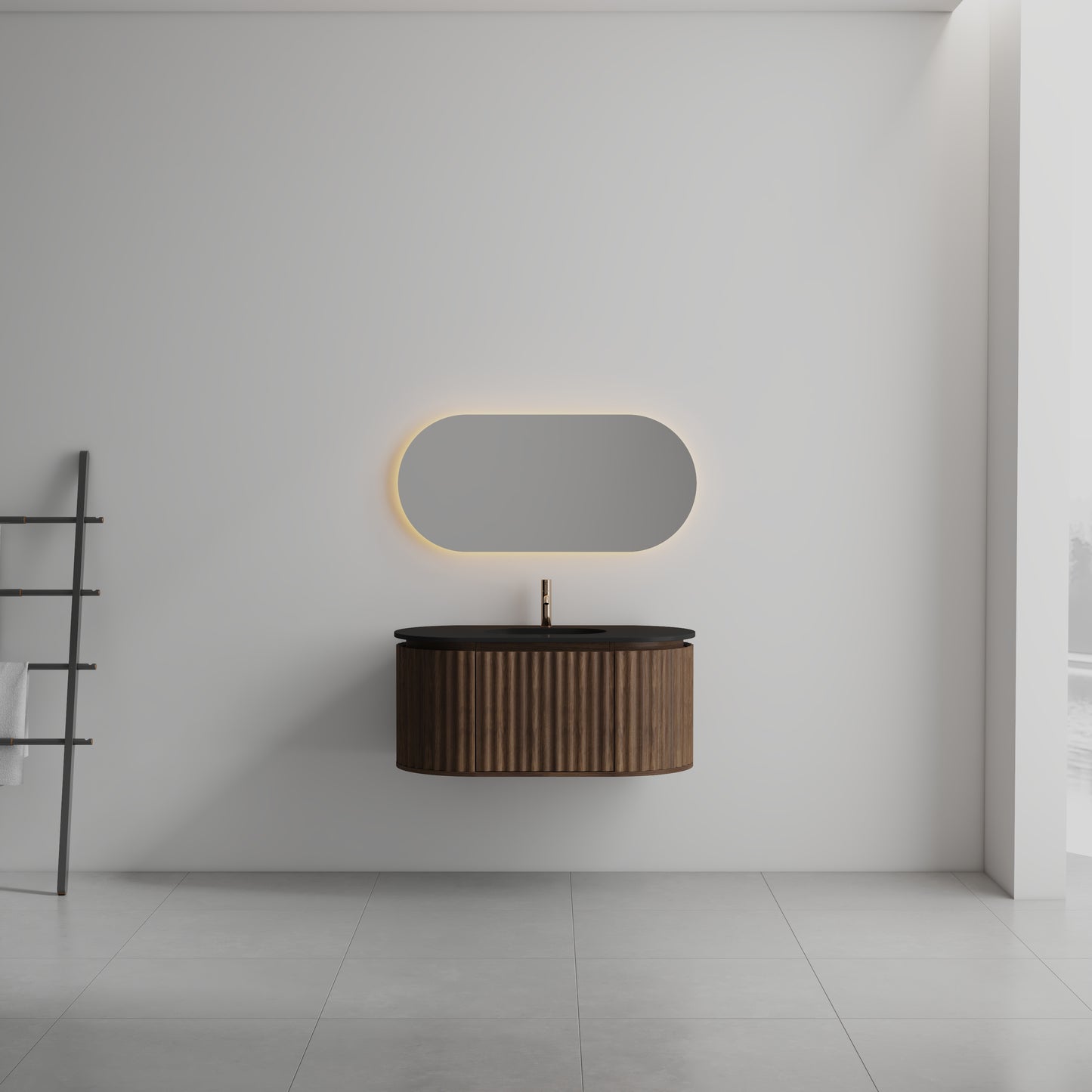 Nordic shape 100 valnøtt med sort matt servant og ledspeil