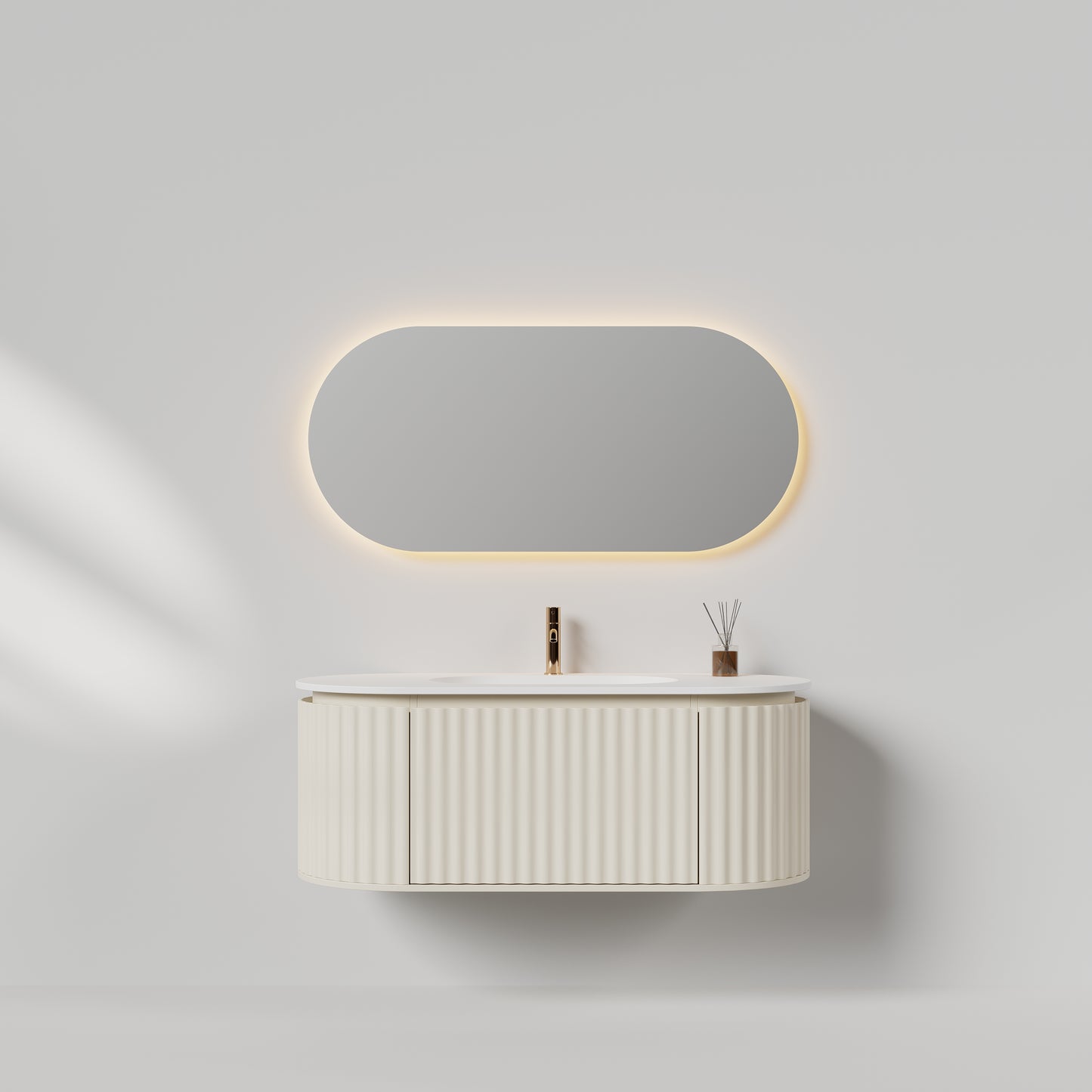 Nordic shape 120 beige med servant m/ledspeil