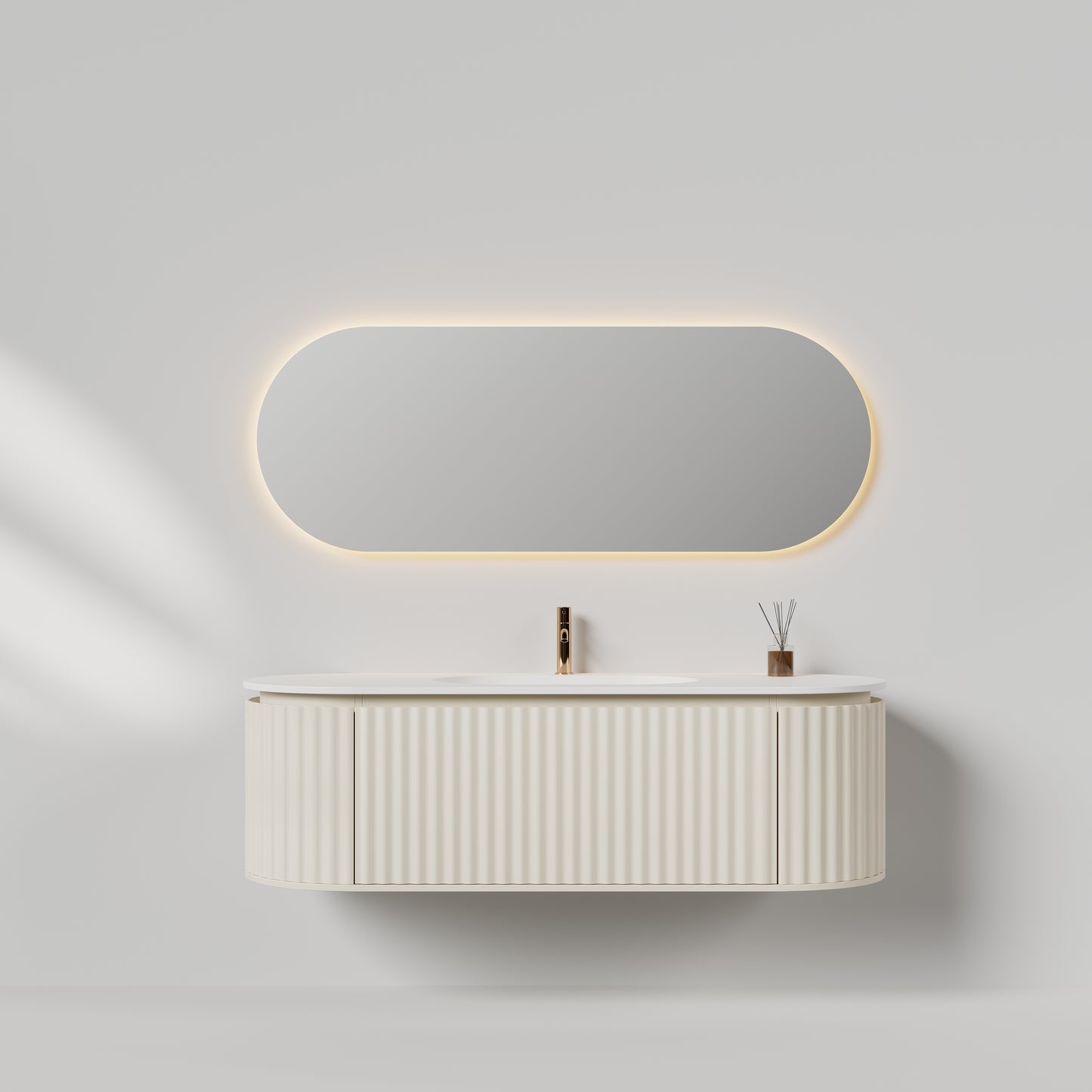 Nordic shape 150 beige med servant m/ledspeil