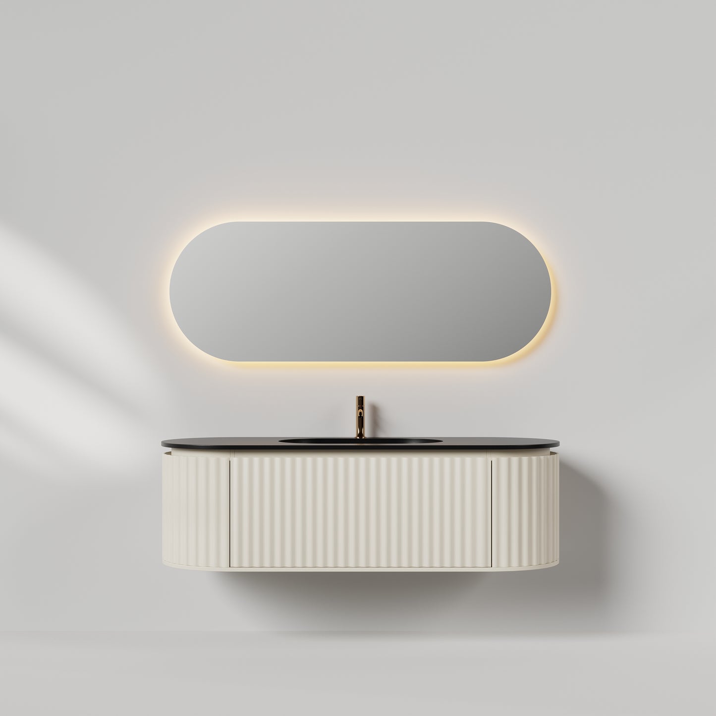 Nordic shape 150 beige m/sort matt servant og ledspeil