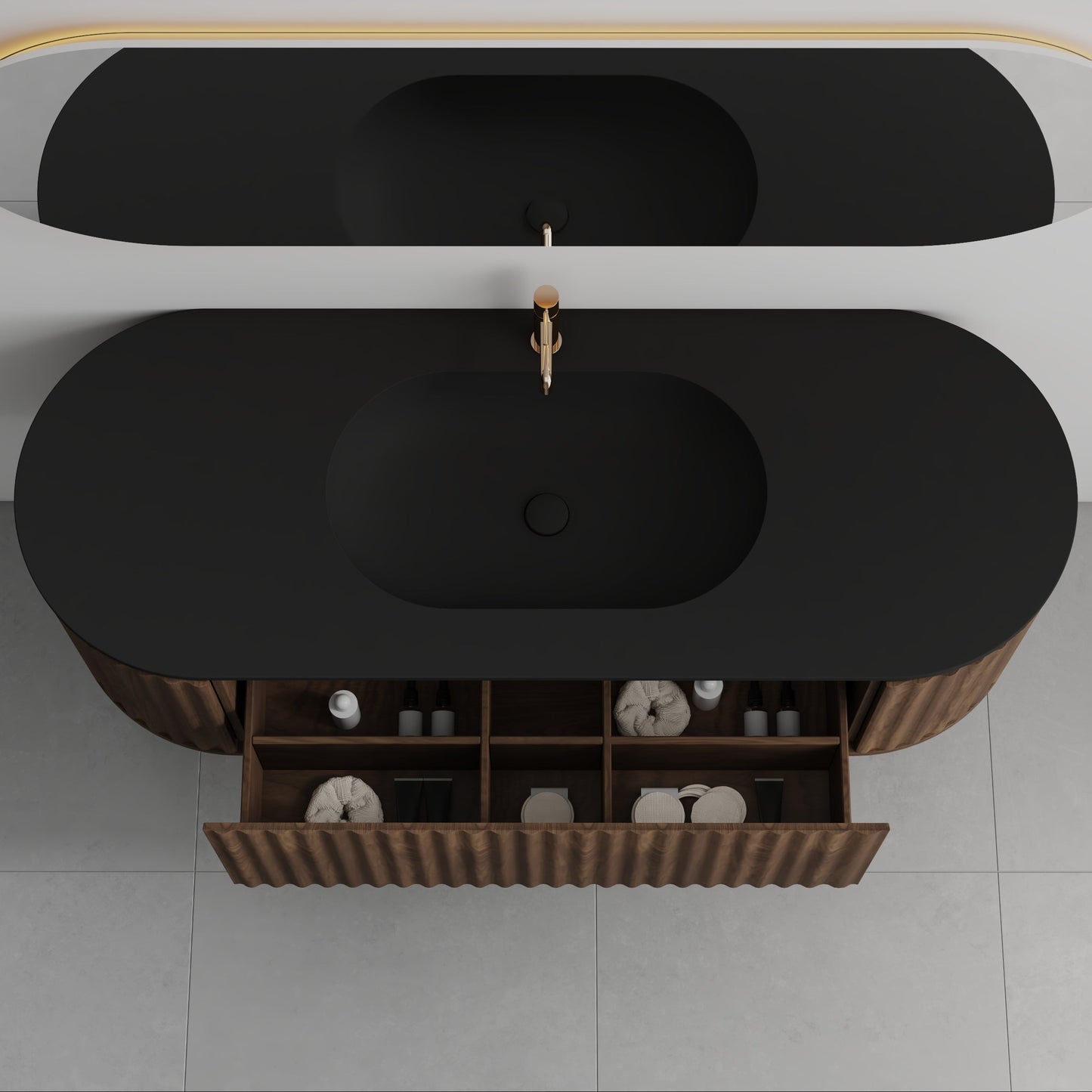 Nordic Shape 150 valnøtt med sort matt servant u/speil