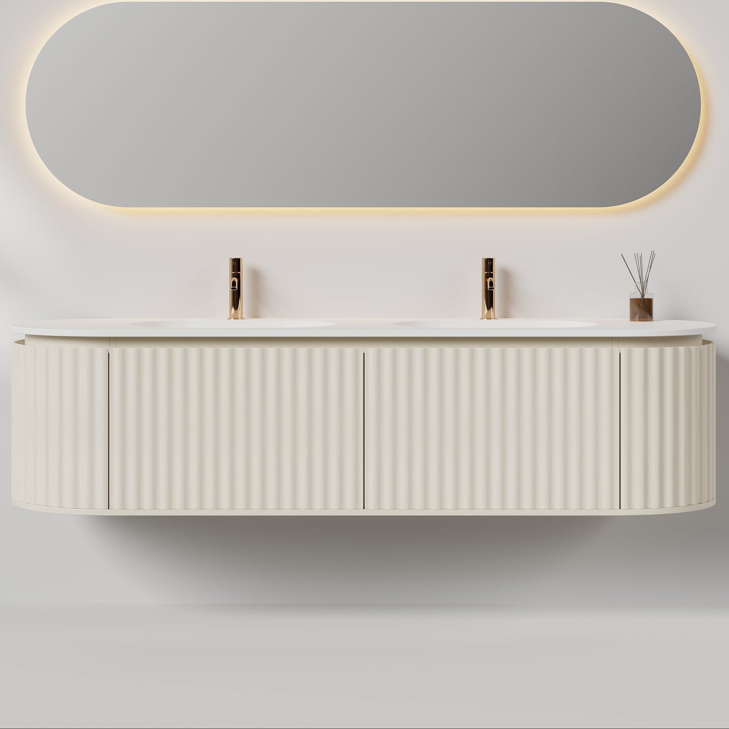 Nordic shape 180 beige med dobbel servant u/speil