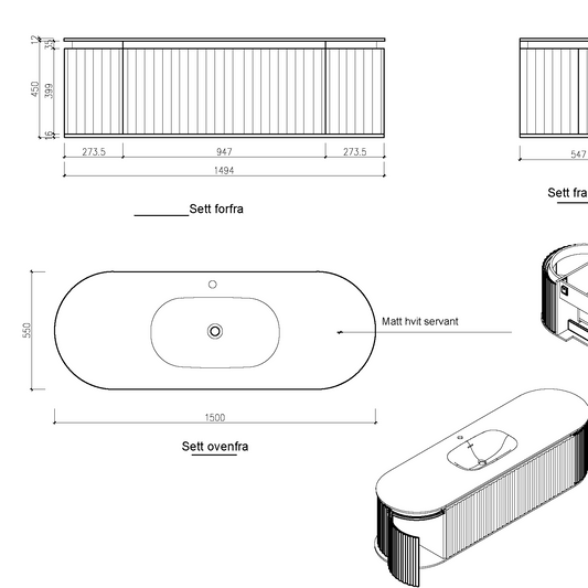 Nordic shape 150 beige med servant u/speil