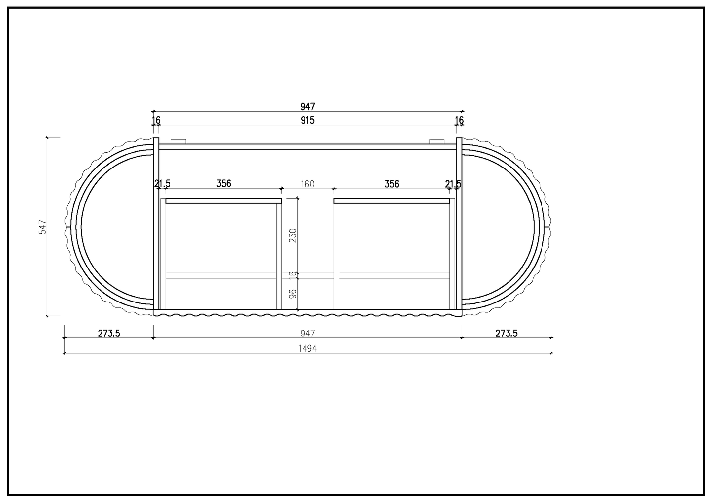 Nordic shape 150 cm m/benkeplate & bolleservant