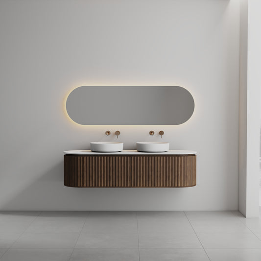 Nordic shape 180 cm DOBBEL m/hvit matt benkeplate i kompositt, bolleservanter & speil