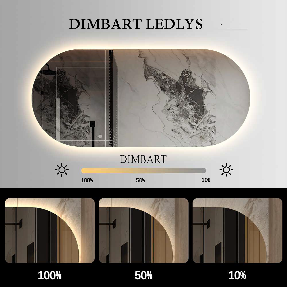 Nordic shape dimbart lysspeil m/antidugg 100cm