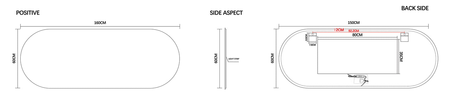 Nordic shape ledspeil 160 cm