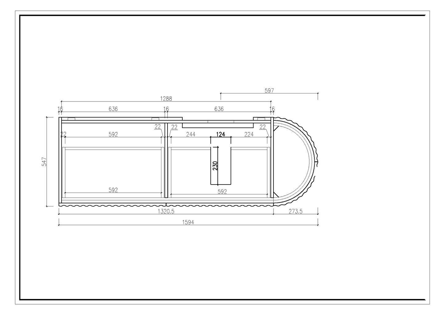 Nordic shape 160 cm m/servant & speil