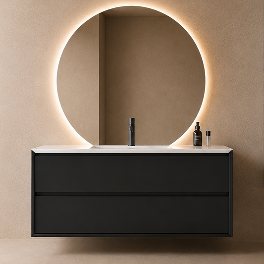 Oslo baderomsmøbel sort matt 120 cm m/hvit matt servant & neptun ledspeil