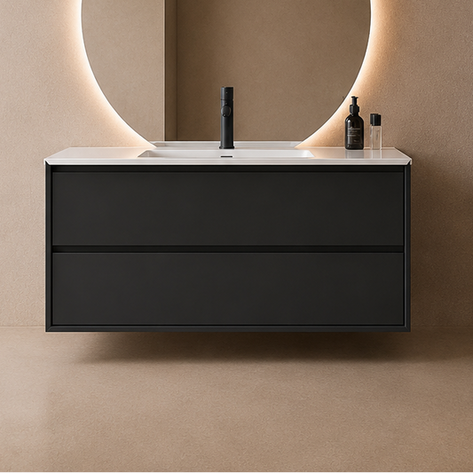 Oslo baderomsmøbel sort matt 90 cm m/hvit matt servant
