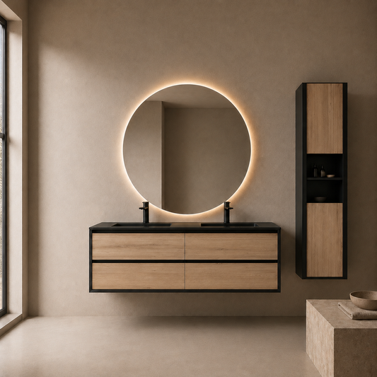 Oslo baderomsmøbel 150 cm sort/eik med 110 ledspeil