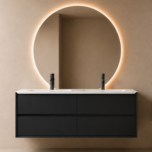 Oslo baderomsmøbel sort matt 150 cm m/hvit matt servant & neptun ledspeil