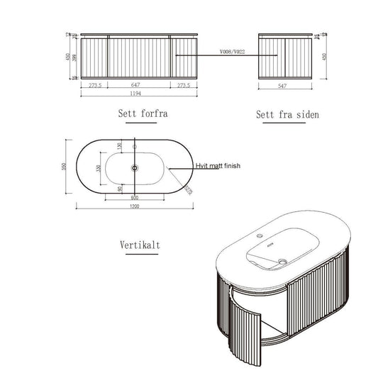 Nordic shape 120 beige med servant u/speil
