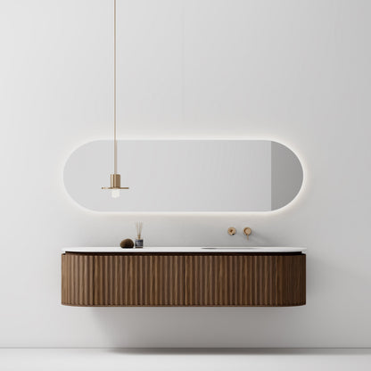 Nordic shape 180 valnøtt med enkel/servant UTEN hull for blandebatteri. Inkludert speil