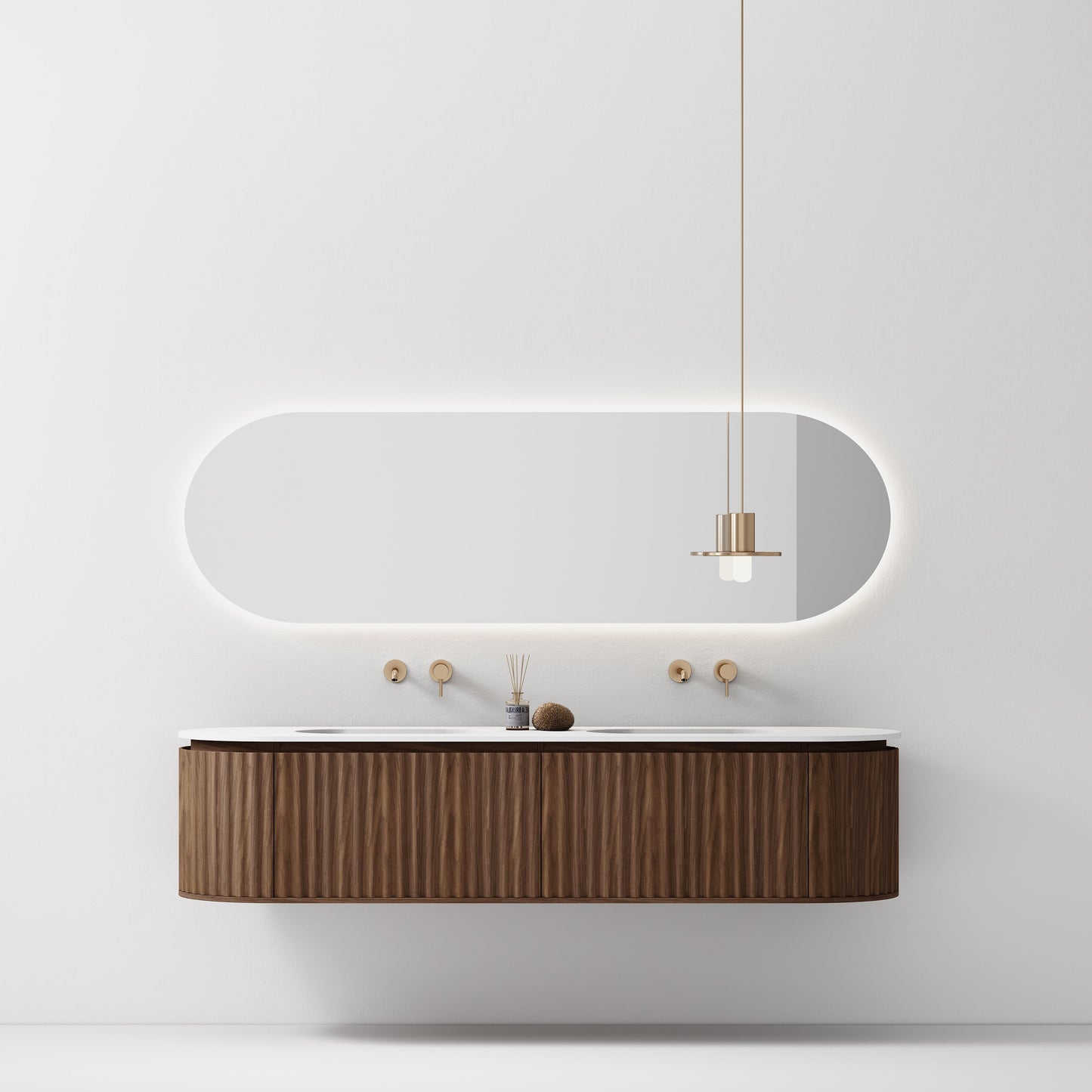 Nordic shape 180 valnøtt med dobbel/servant UTEN hull for blandebatteri. UTEN/speil