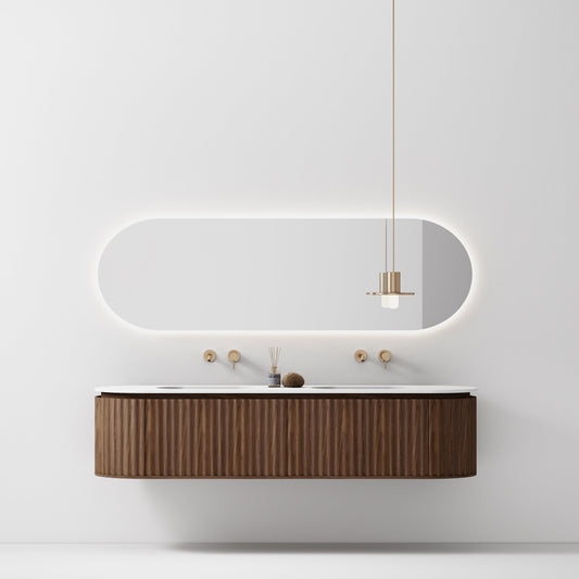 Nordic shape 180 valnøtt med dobbel/servant UTEN hull for blandebatteri. UTEN/speil