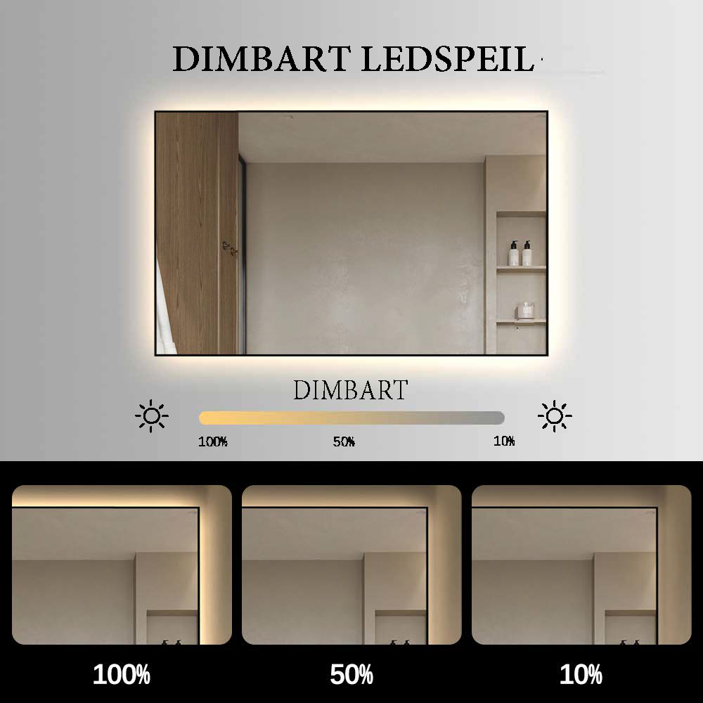 Stockholm dimbart lysspeil m/sort ramme 100x80 cm