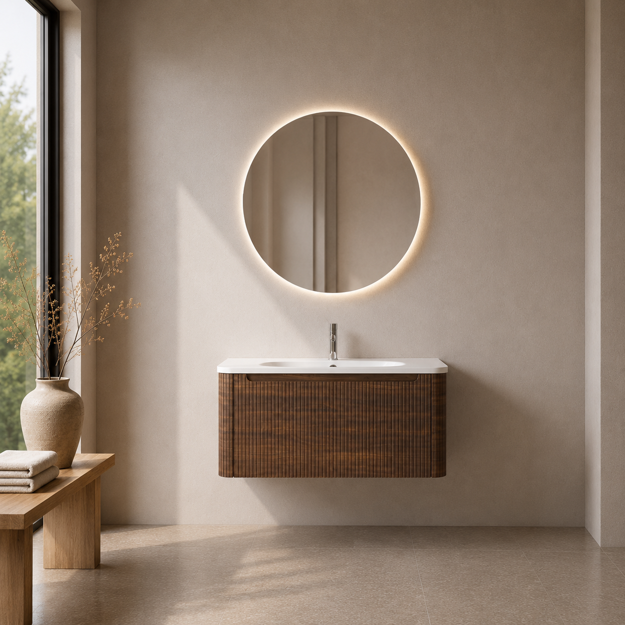 Flow baderomsmøbel 80 cm valnøtt m/hvit matt servant