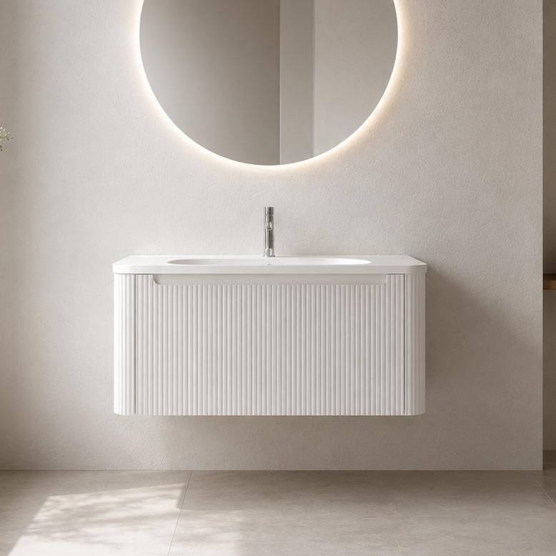 Flow baderomsmøbel 80 cm hvit m/hvit matt servant