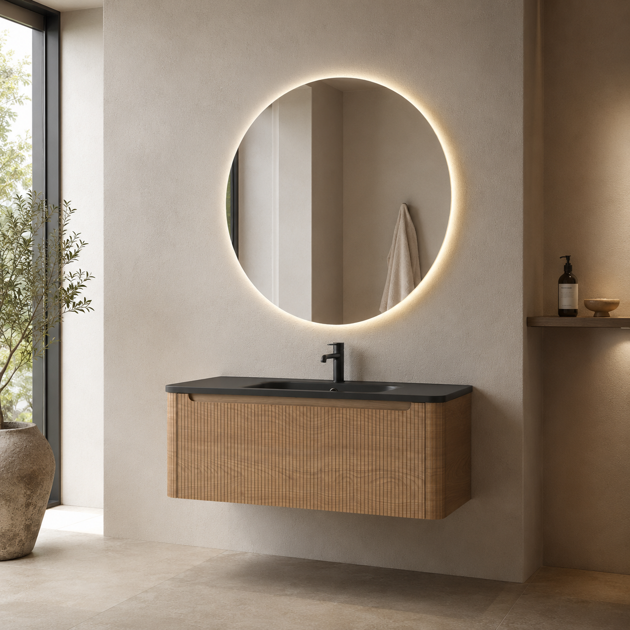 Flow baderomsmøbel 100 cm eik m/sort matt servant