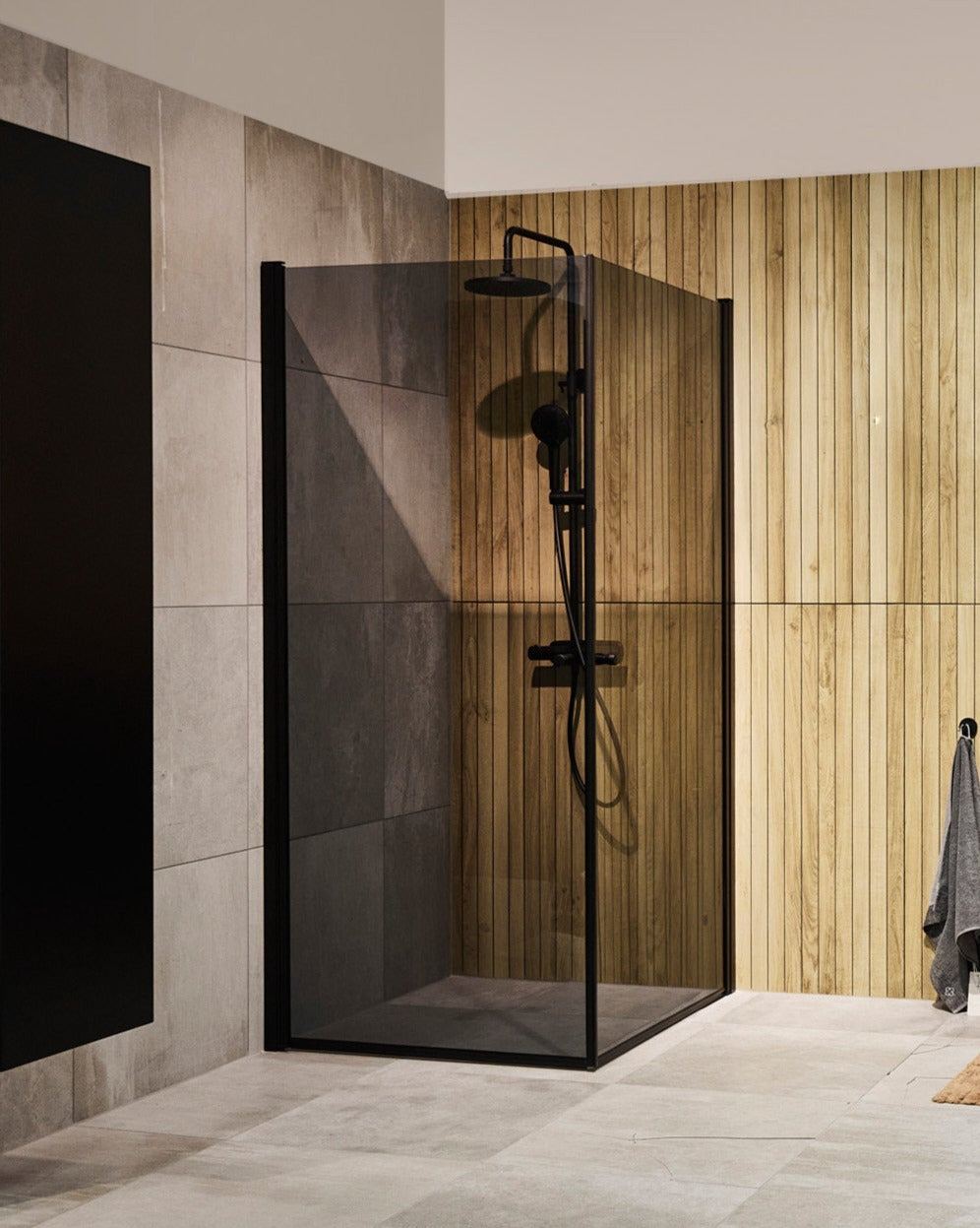 Adelen - dusjdører 90x90x195 sotet glass, sort matt profil, flere størrelser