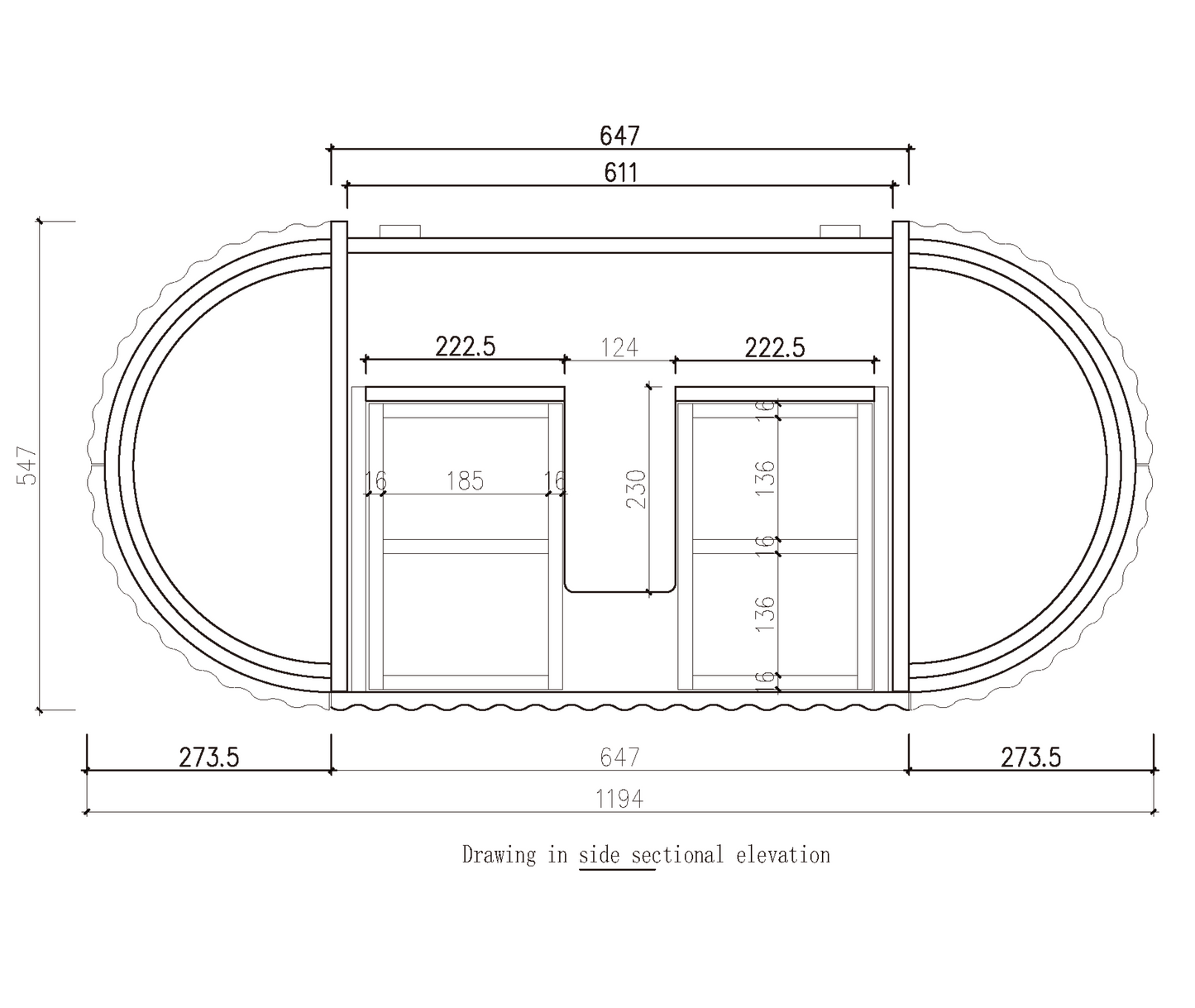 Nordic shape 120 cm m/benkeplate, bolleservant & speil