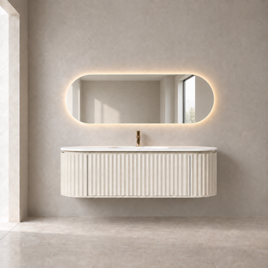 Nordic shape 150 beige med servant m/ledspeil