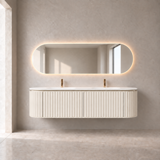 Nordic shape 180 beige med dobbel servant u/speil