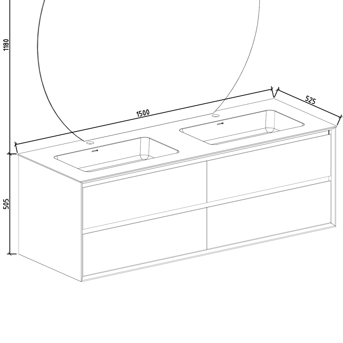 Oslo baderomsmøbel 150 cm sort/eik med 110 ledspeil V2