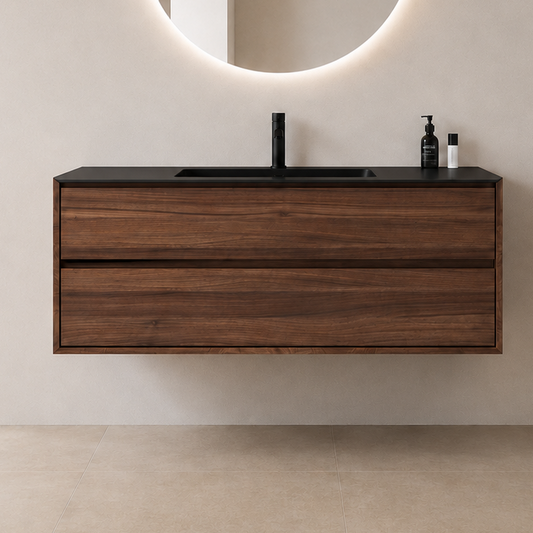 Oslo baderomsmøbel 120 cm valnøtt m/sort matt servant