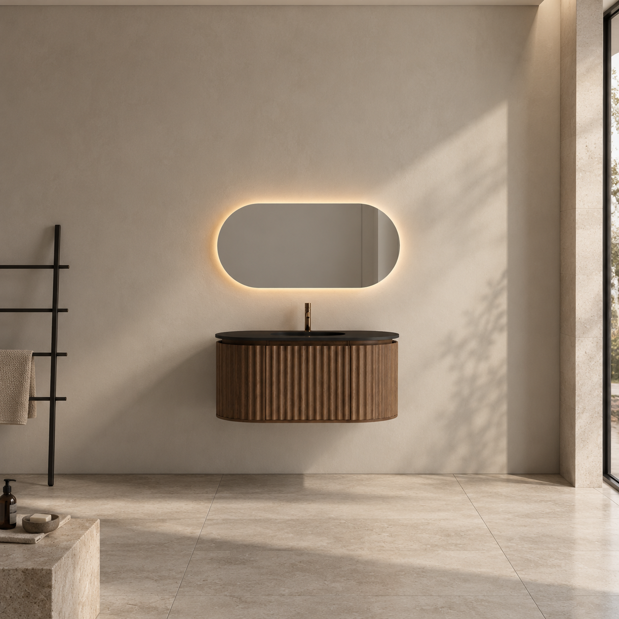 Nordic shape 100 valnøtt med sort servant u/speil