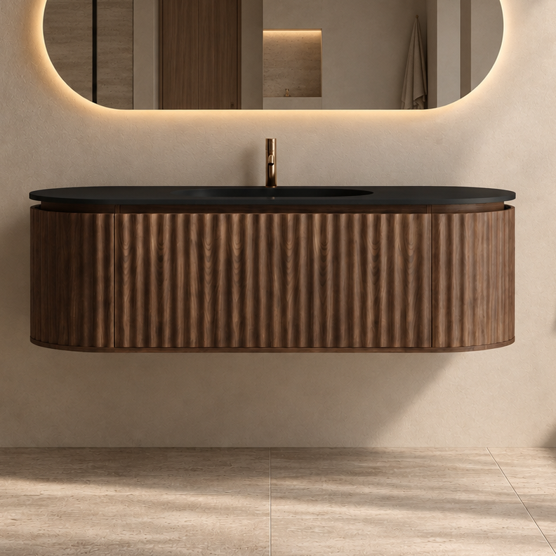 Nordic Shape 150 valnøtt med sort matt servant u/speil