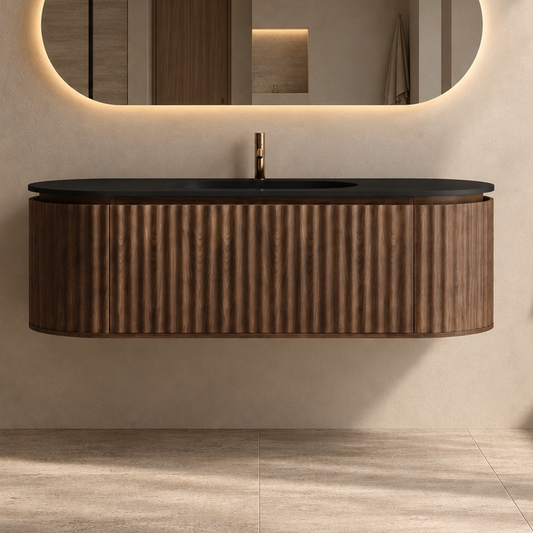 Nordic Shape 150 valnøtt med sort matt servant u/speil
