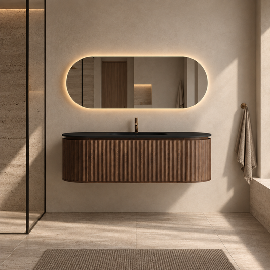 Nordic shape 150 valnøtt med sort matt servant og ledspeil