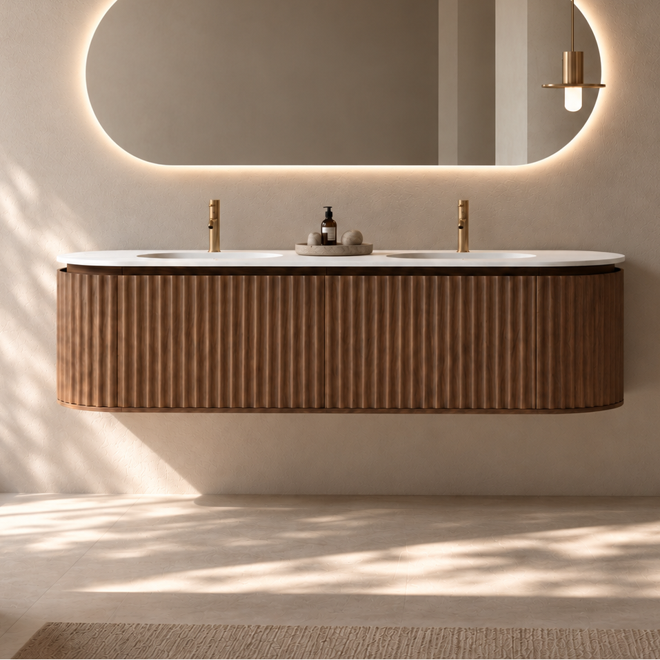 Nordic shape 180 valnøtt med dobbel servant u/speil