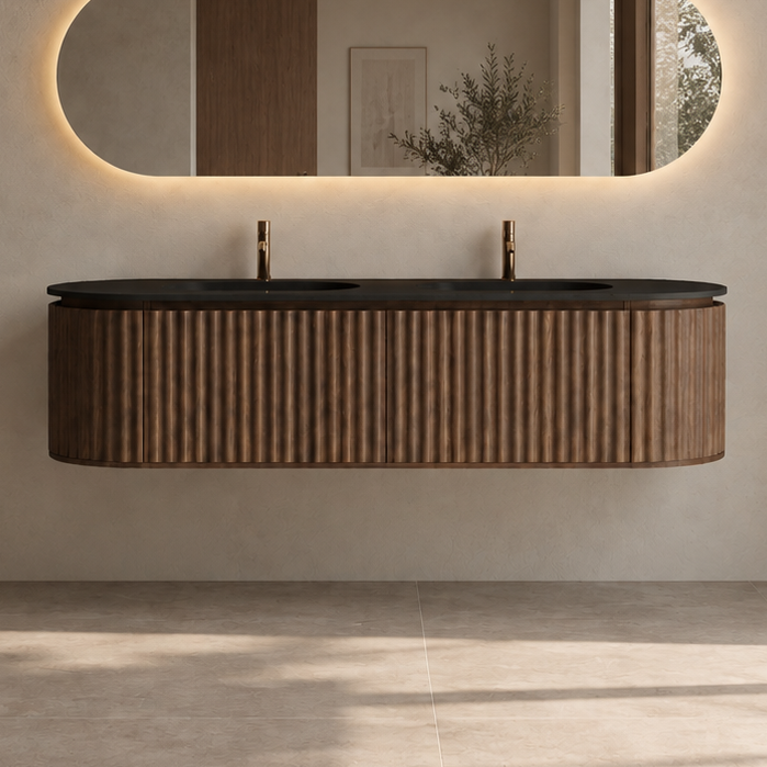 Nordic Shape 180 Valnøtt DOBBEL med sort matt servant u/speil