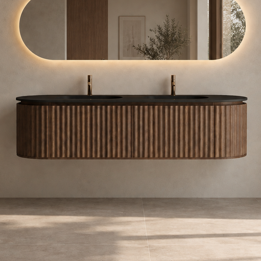 Nordic Shape 180 Valnøtt DOBBEL med sort matt servant u/speil