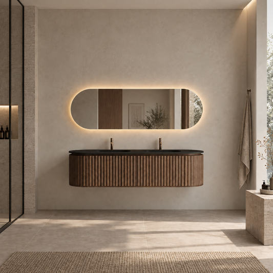 Nordic Shape 180 Valnøtt DOBBEL med sort matt servant og ledspeil